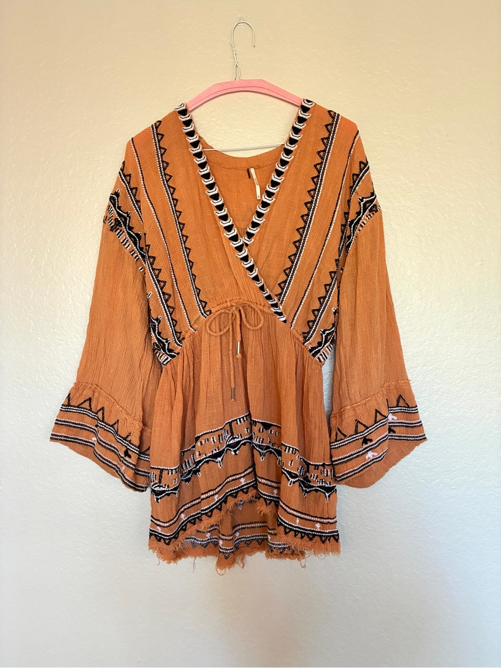 Free People Revolve Saffron Embroidered Tunic in Terracotta Boho Peasant Tunic - Picture 1 of 14